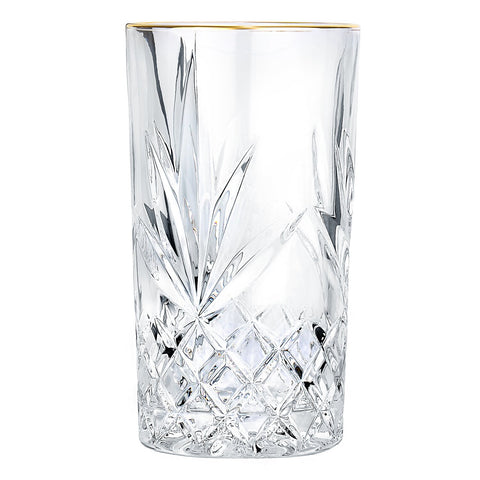 Ashford Non-Leaded Crystal Highball Glasses with Gold Rim 11 Ounces, Set of 4
