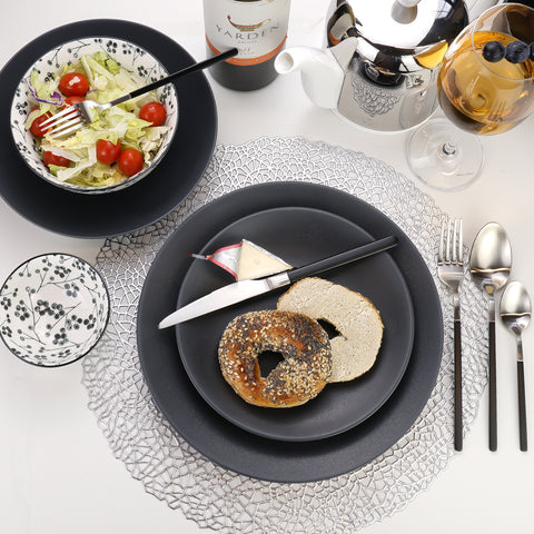 Image of Granito Stoneware Black Pasta Bowls 8.6 Inches, Set of 4