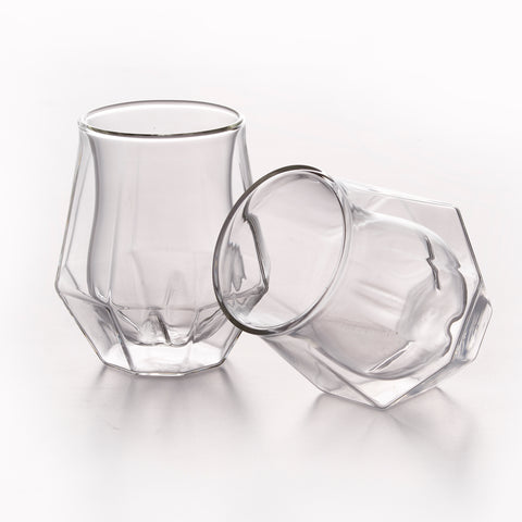 Image of Double Wall Diamond Whisky Glass 6.8 Ounces, Set of 2