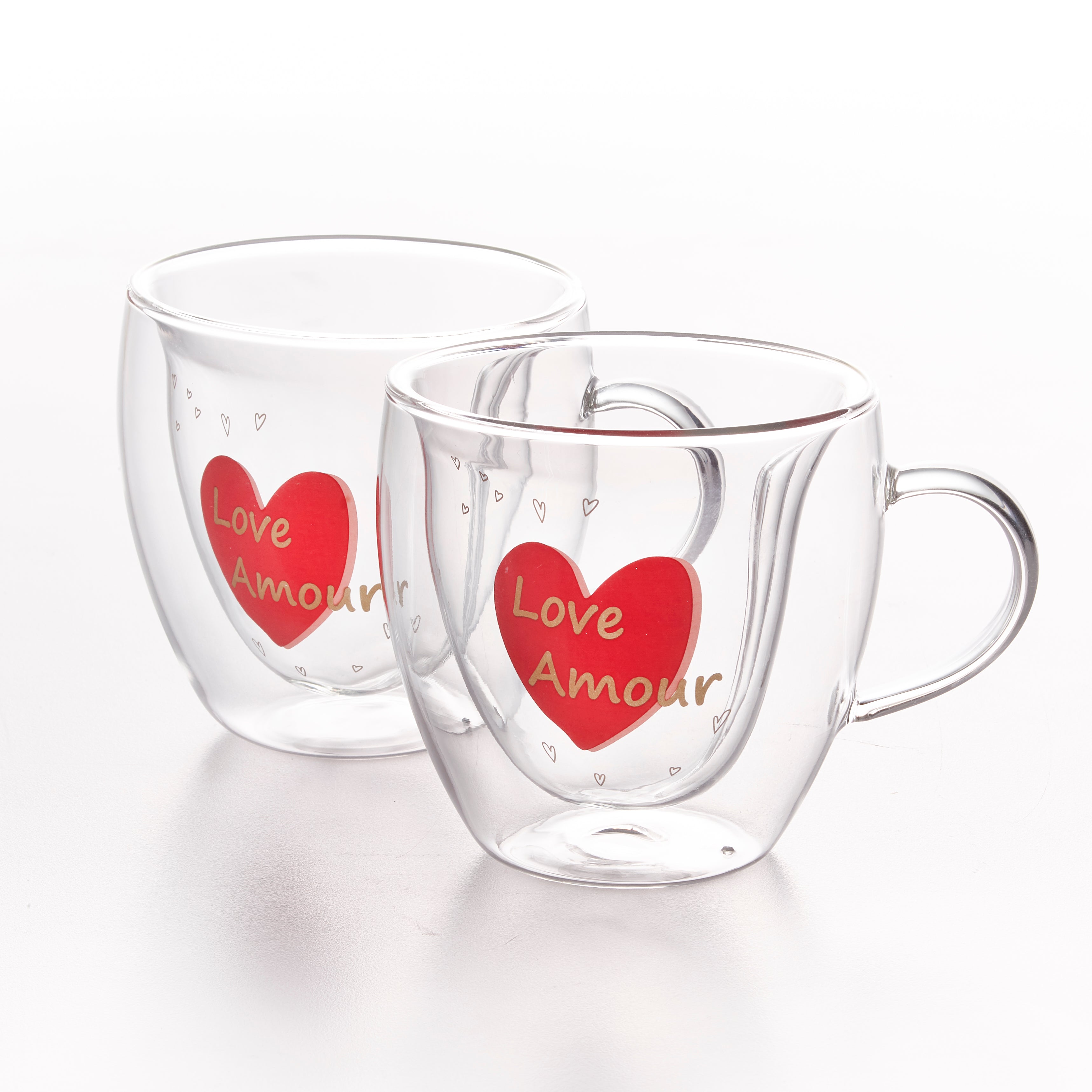 Double Wall Amour Heart Coffee Mug 8.5 Ounces, Set of 2
