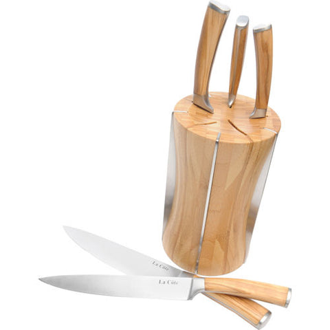 Image of La Cote - Olive Wood Chef Series Knife 5pc Set Bamboo Block