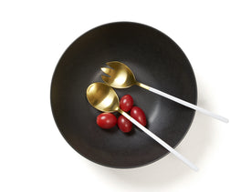 Kimono Stainless Steel Salad Servers, Gold with White Handle Salad Serving Set