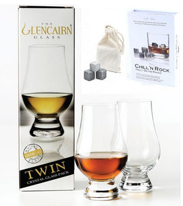 The Glencairn Whiskey Glass set of 2 With 9 Chil 'N Rock Whisky Stones