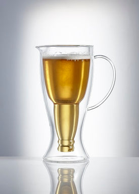 Double Wall Clear Glass Upside Down Beer Bottle Pitcher, 37 Ounces
