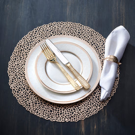Gold Round Vinyl Placemats Set of 4, 15 Inches