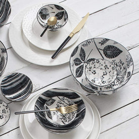 Kimono Black And Gold Flatware Set Service for 4