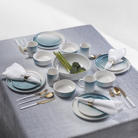Image of Luster Green 16 Piece Green and White Porcelain Dinnerware Set, Service for 4