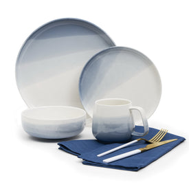Nautica 16 Piece White and Blue Porcelain Dinnerware Set, Service for 4