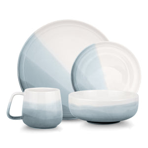 Nautica 16 Piece White and Blue Porcelain Dinnerware Set, Service for 4