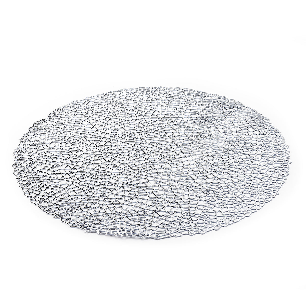 Silver Round Vinyl Placemats Set of 4, 15 Inches