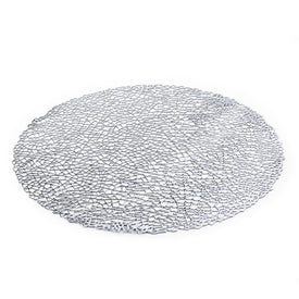 Silver Round Vinyl Placemats Set of 4, 15 Inches
